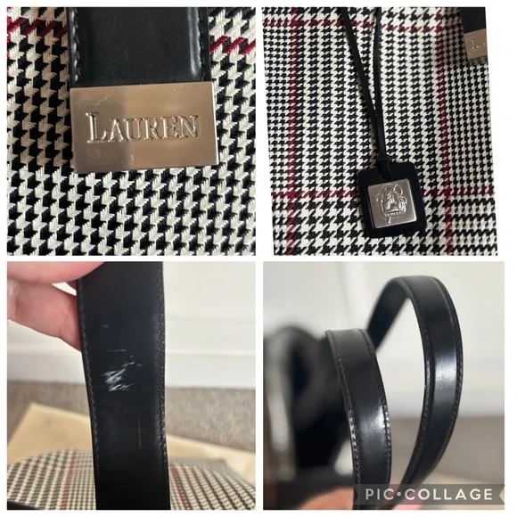 !!SOLD!!Lauren Ralph Lauren Black and White Checkered Tote Bag Set - Picture 8 of 13